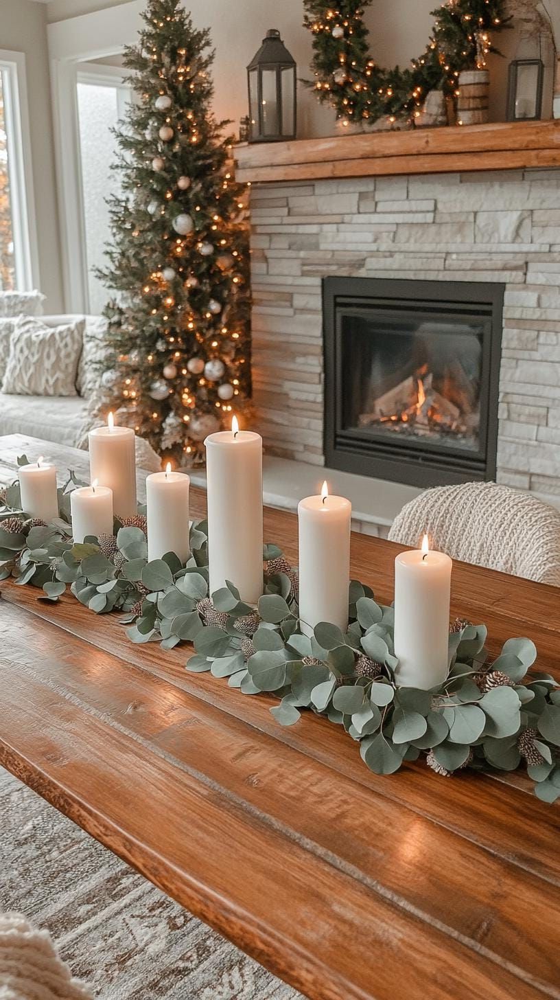 4. Eucalyptus Garland Centerpiece With White Taper Candles - photo 2