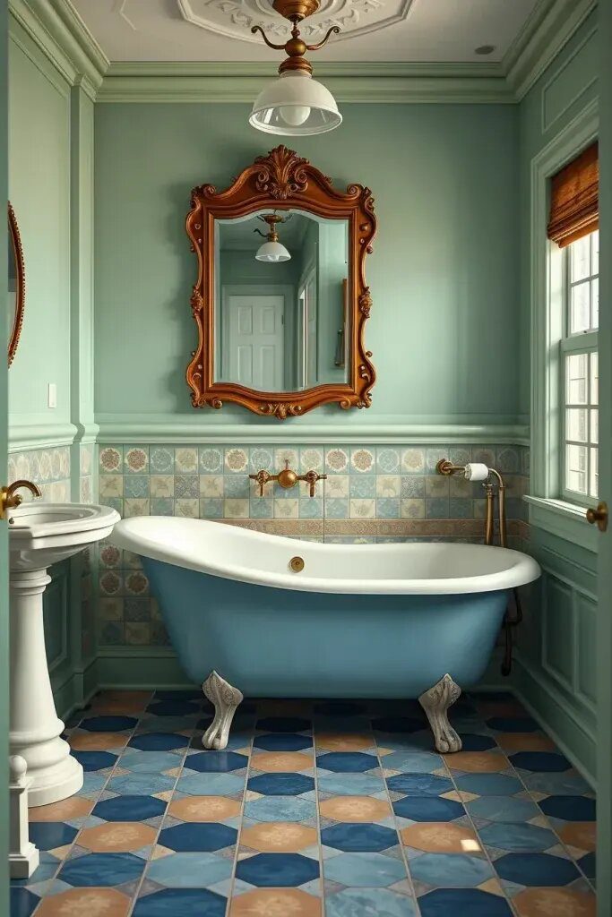 Vintage Fixtures In Sage And Baby Blue