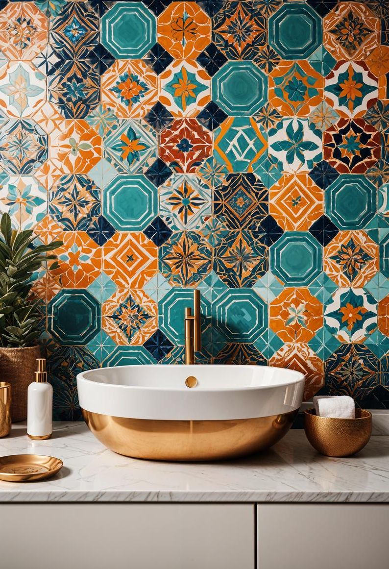 9. Boho Geometric Tile Backsplash Looks