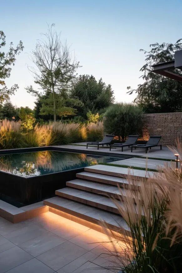 Pool Deck Design Surrounded by Greenery