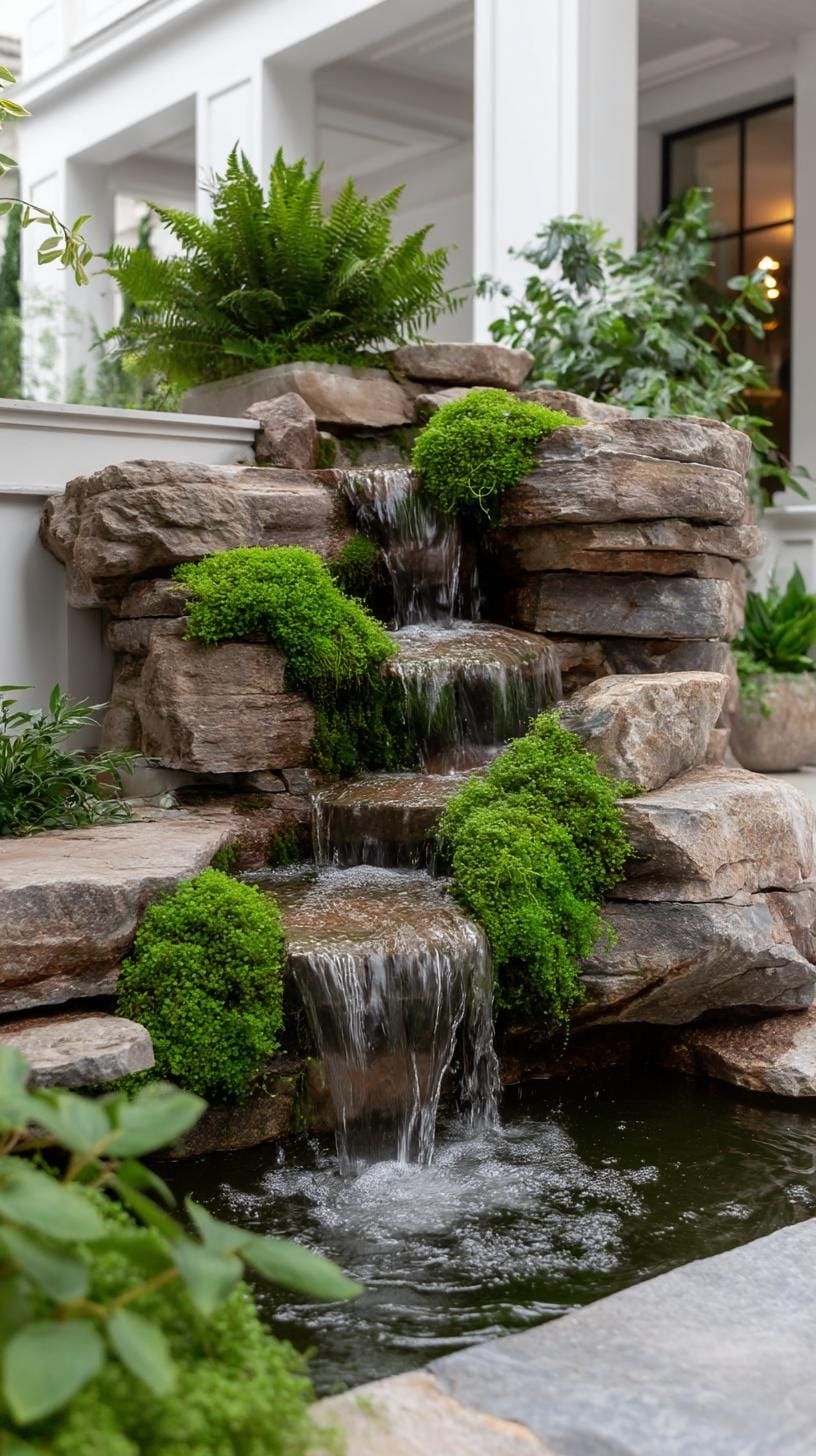 6. Rock Waterfall Surrounded by Greenery