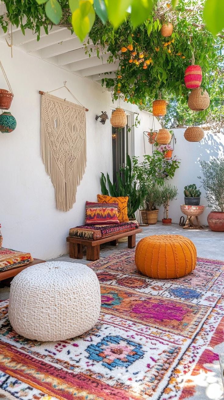 26. Boho Patio Styled with Moroccan Rugs and Greenery - photo 3