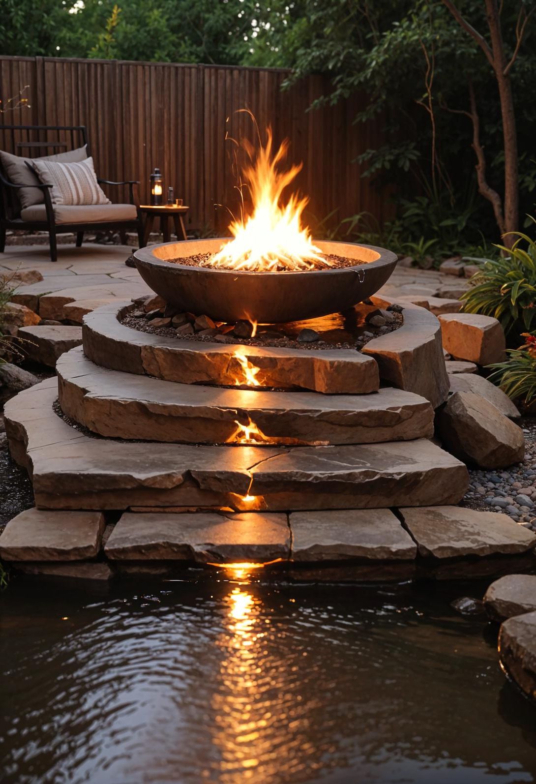 14. Fire Pit and Waterfall Contrast Ideas - photo 2
