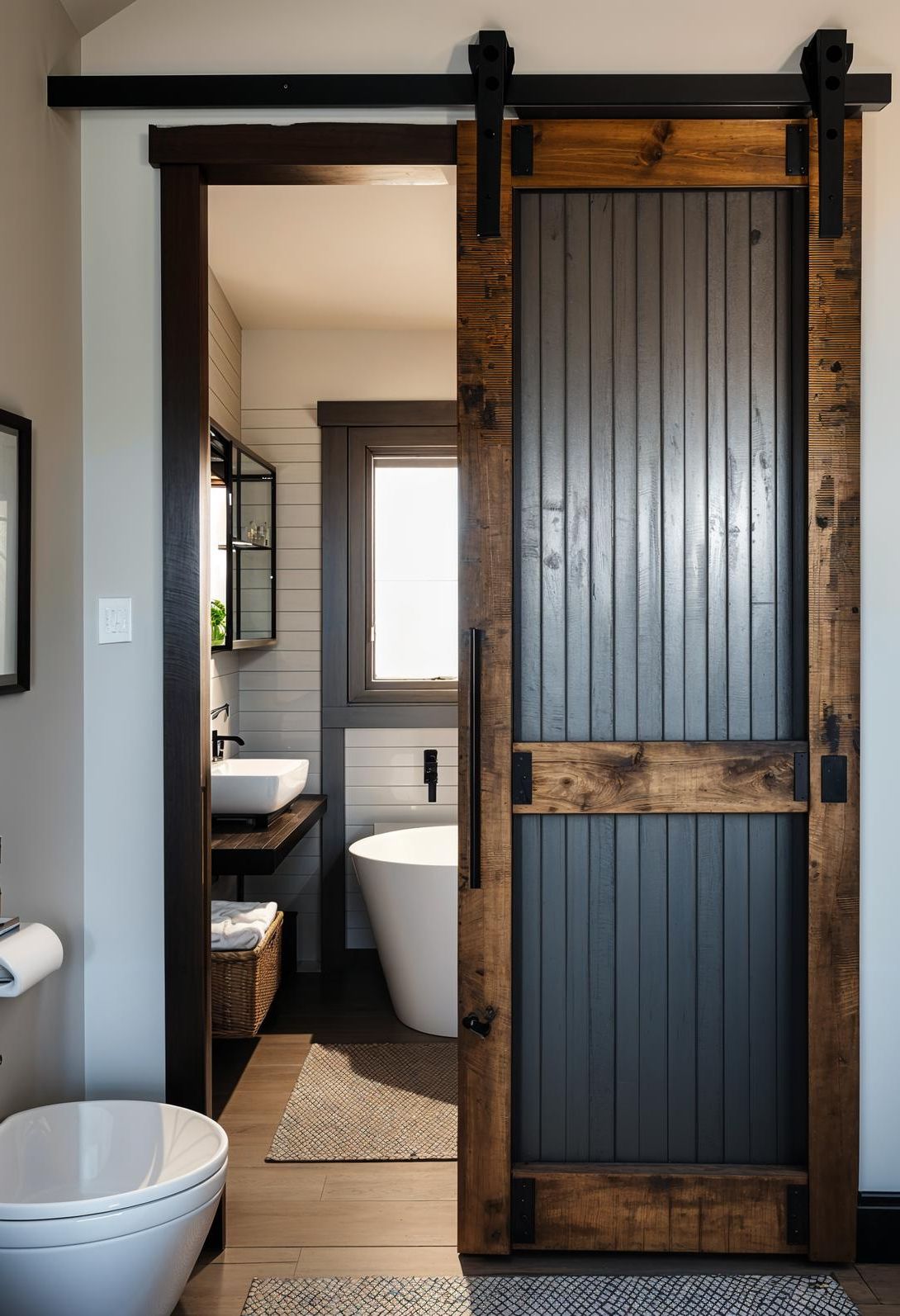 10. Barn Doors That Save Bathroom Space