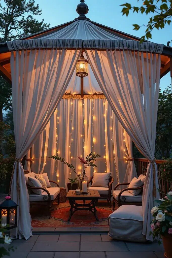Elegant Canopy Drapes for a Cozy Gazebo