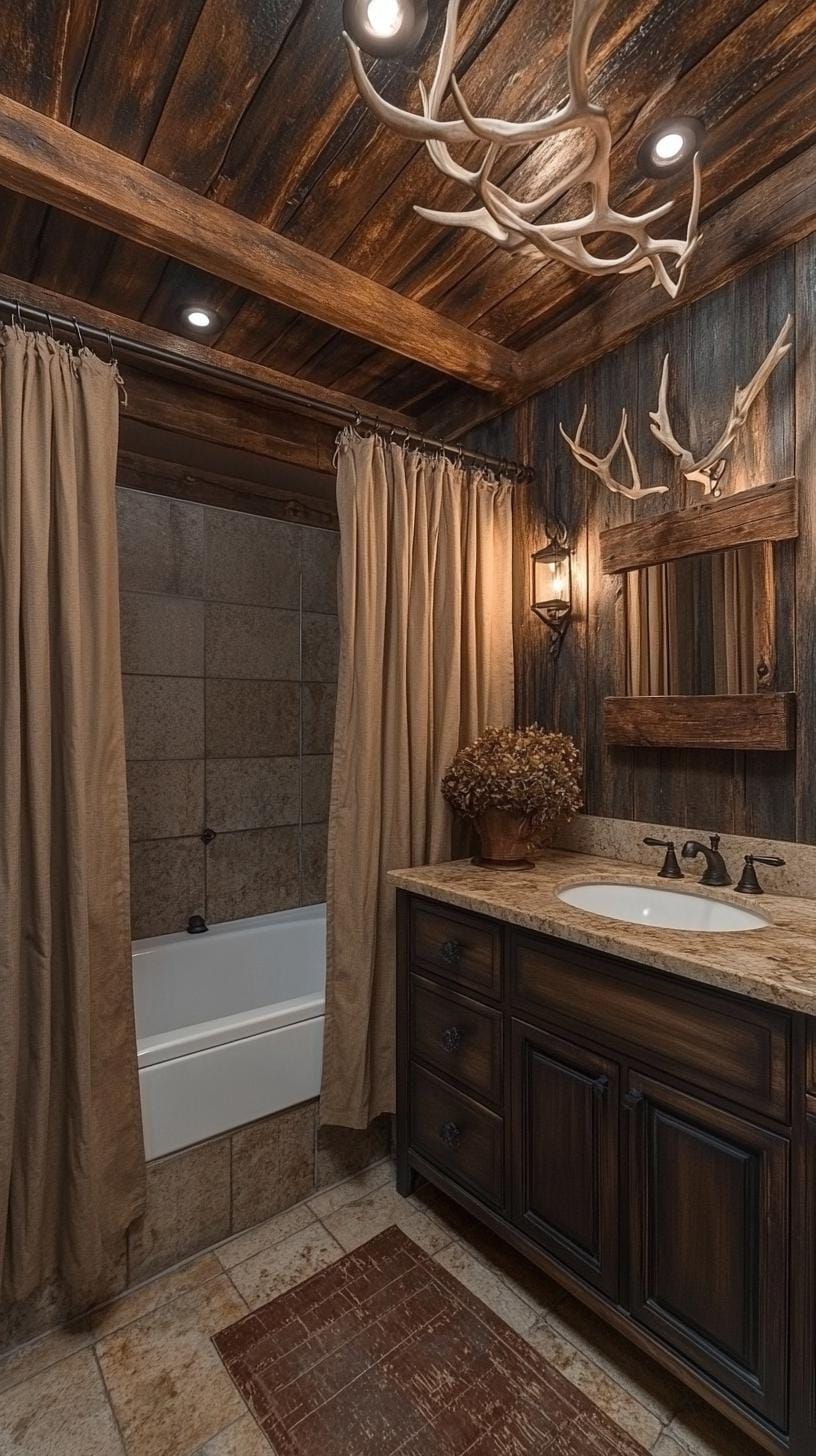 20. Western Bathroom With Wood Details and Antlers - photo 3