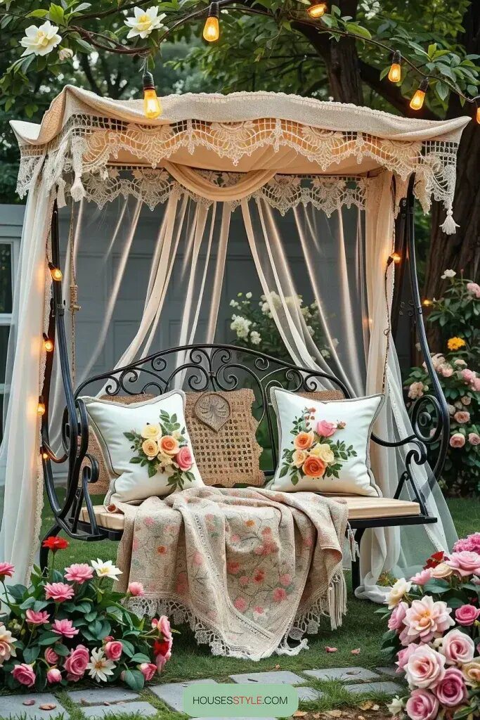 Romantic Lace Canopy Swing Benches