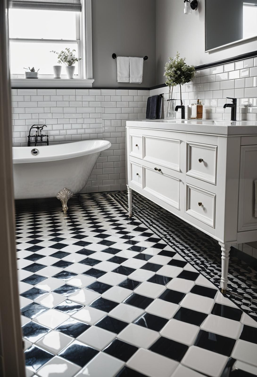 8. Classic Checkered Bathroom Floors