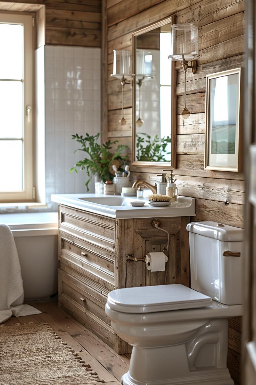 13. Rustic Cabin Shiplap Bathroom Look