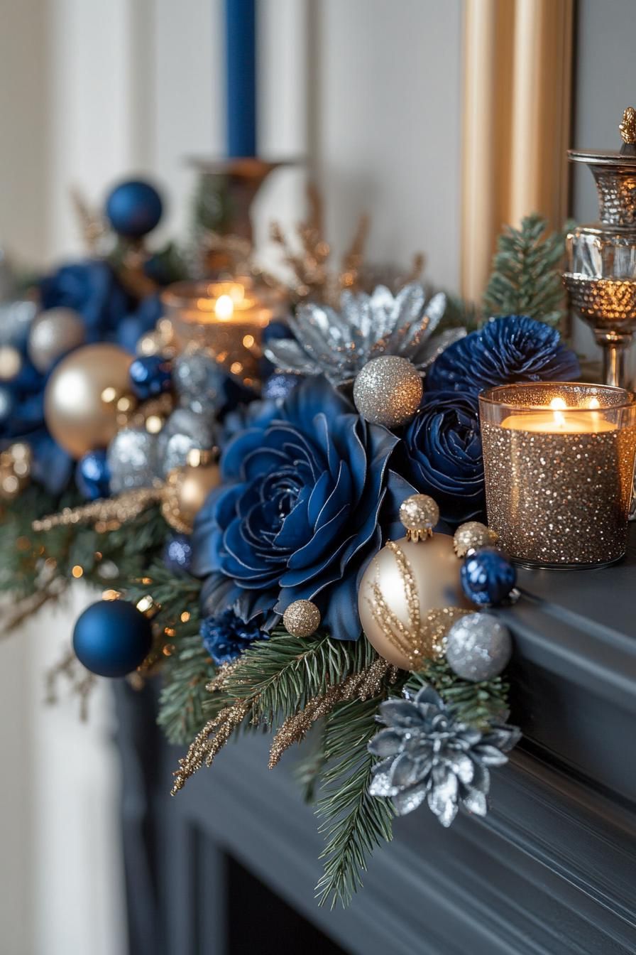 10. Blue Christmas Mantelpiece Styling
