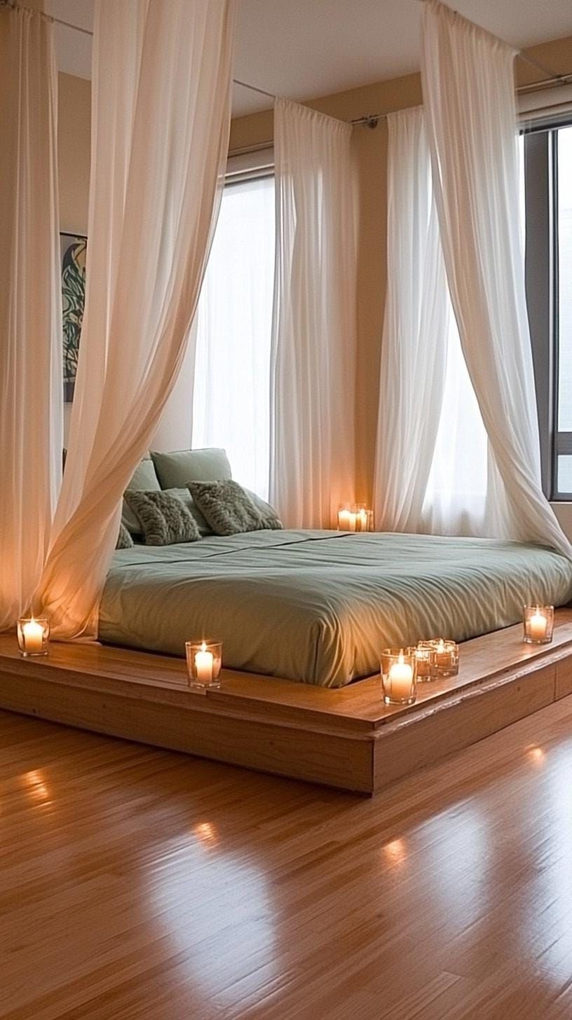 10. Romantic Olive Green Bedroom with Sheer Drapes - photo 3
