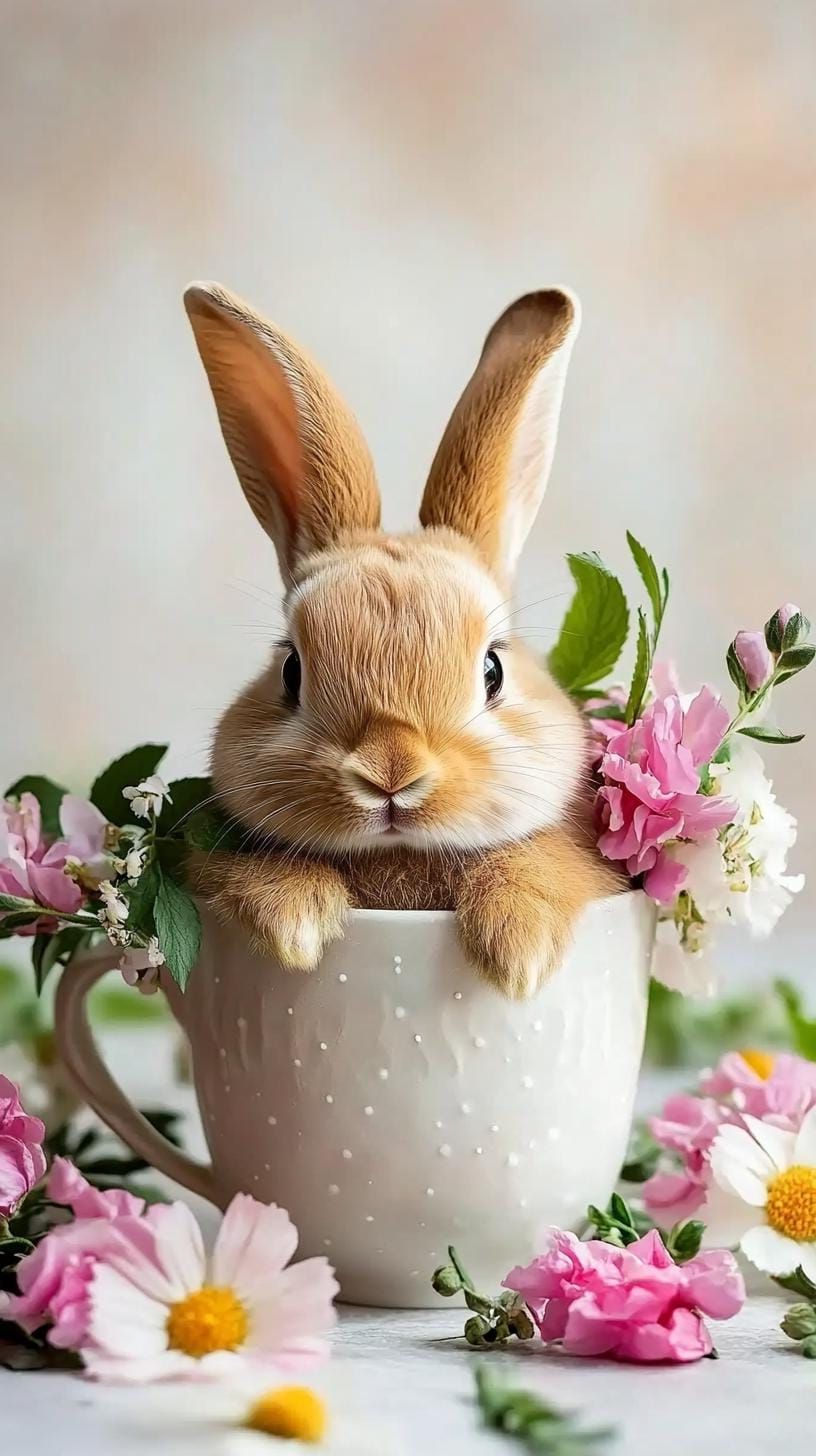 9. Bunny Sitting In Floral Teacup Art - photo 3