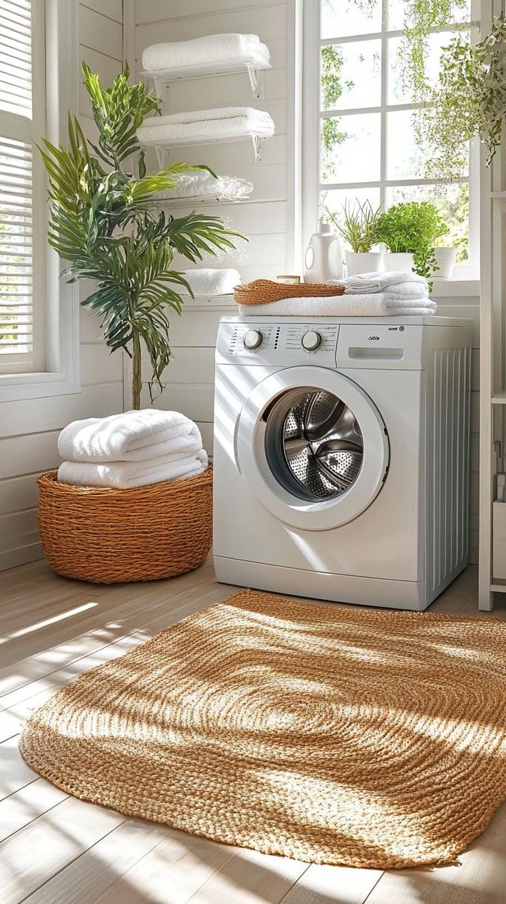 12. Scandinavian beige and white laundry room with wood accents - photo 2