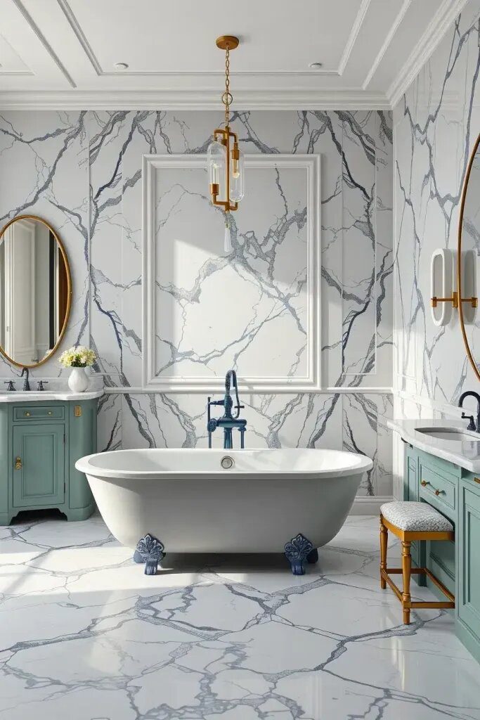 Marble Countertops With Sage And Blue Tones