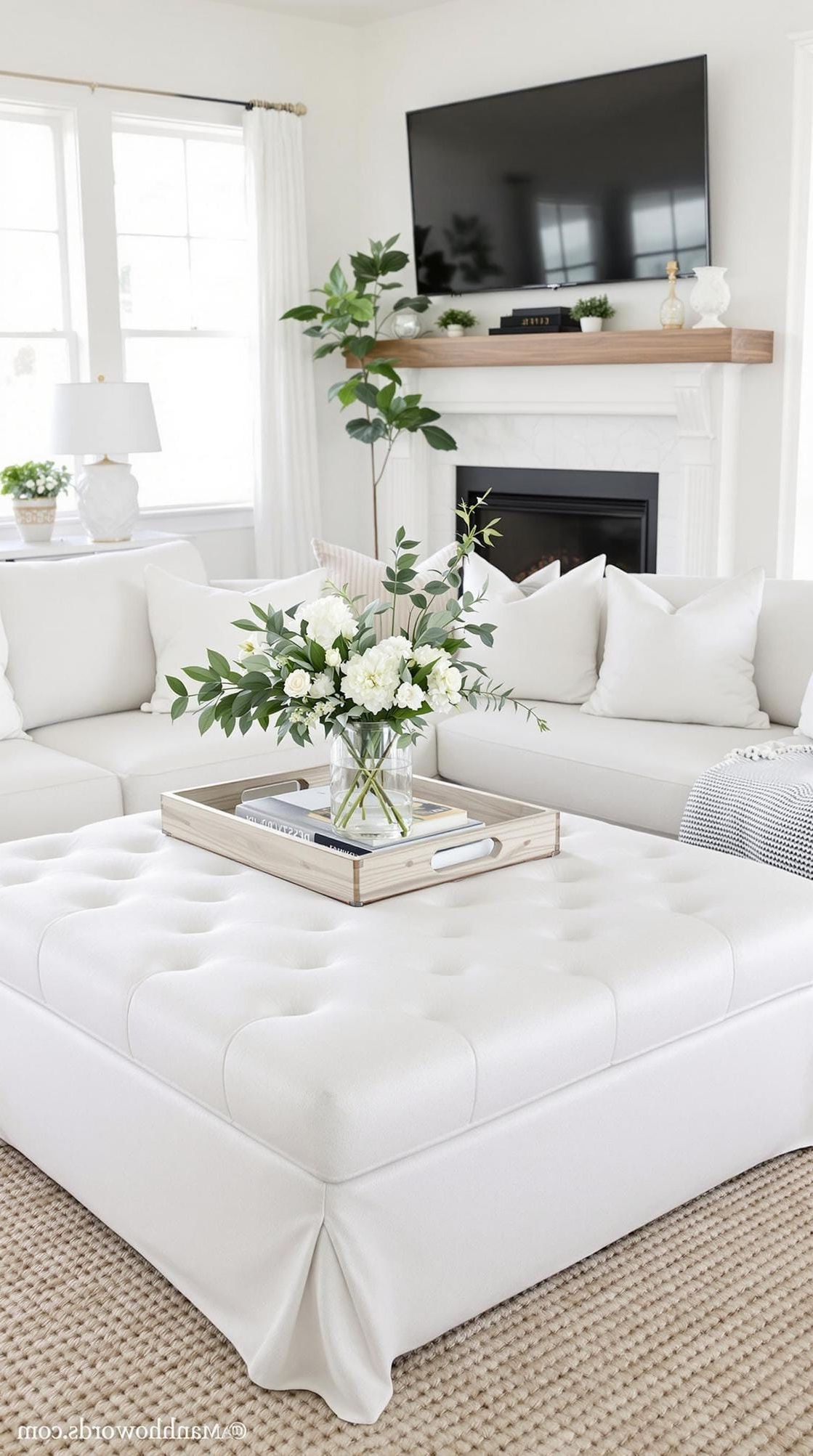 19. Tufted Linen Ottoman as Table and Seat - photo 2