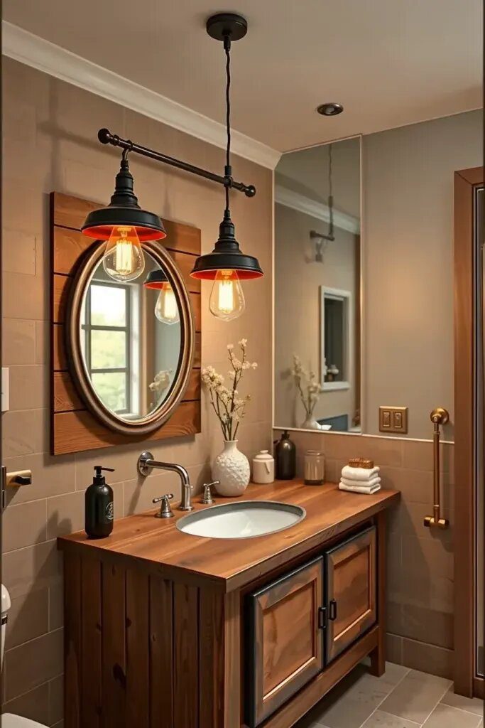 Pendant Lighting Above a Rustic Vanity - photo 2