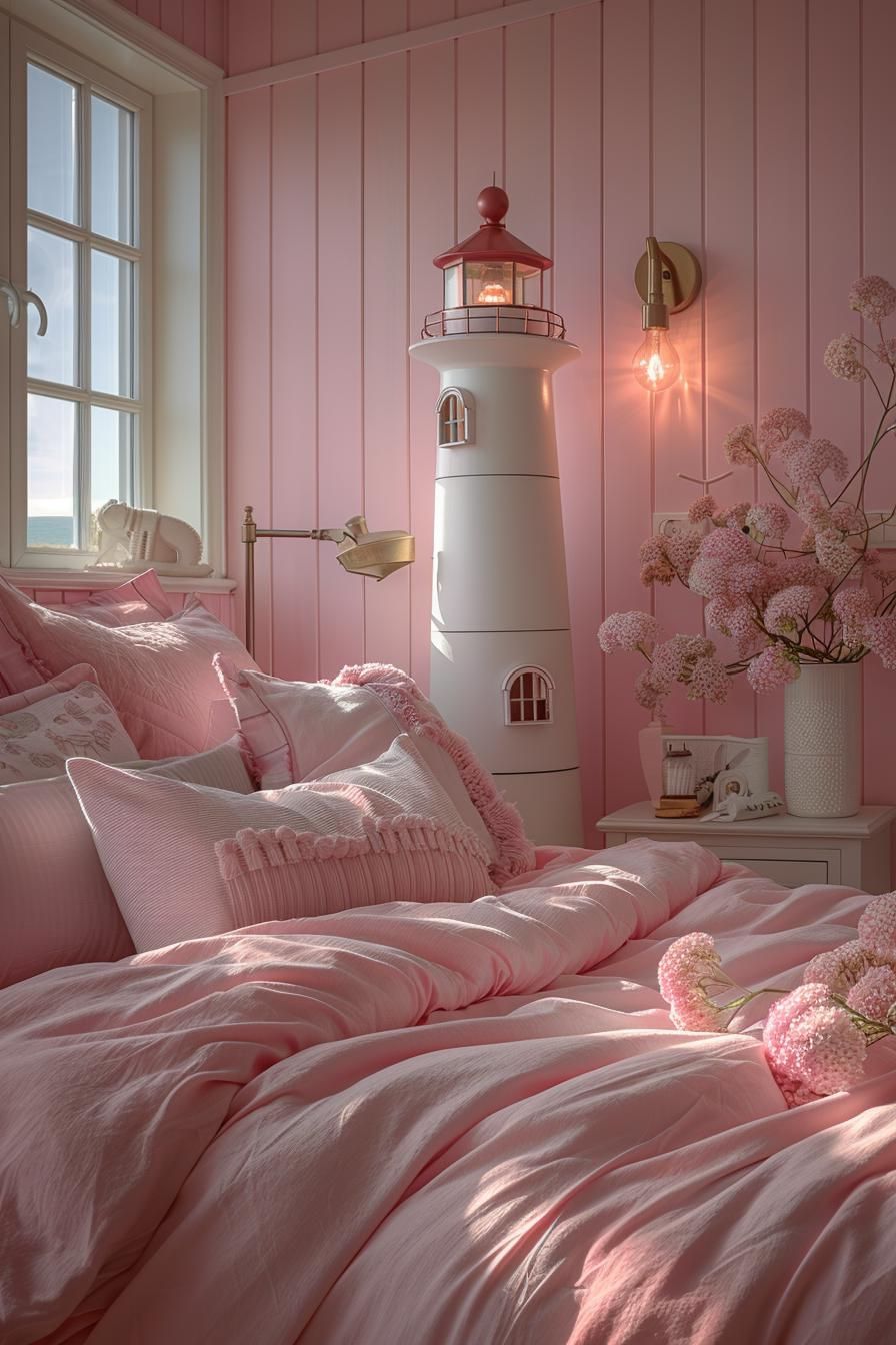 15. Lighthouse-Inspired Pink Coastal Decor - photo 2