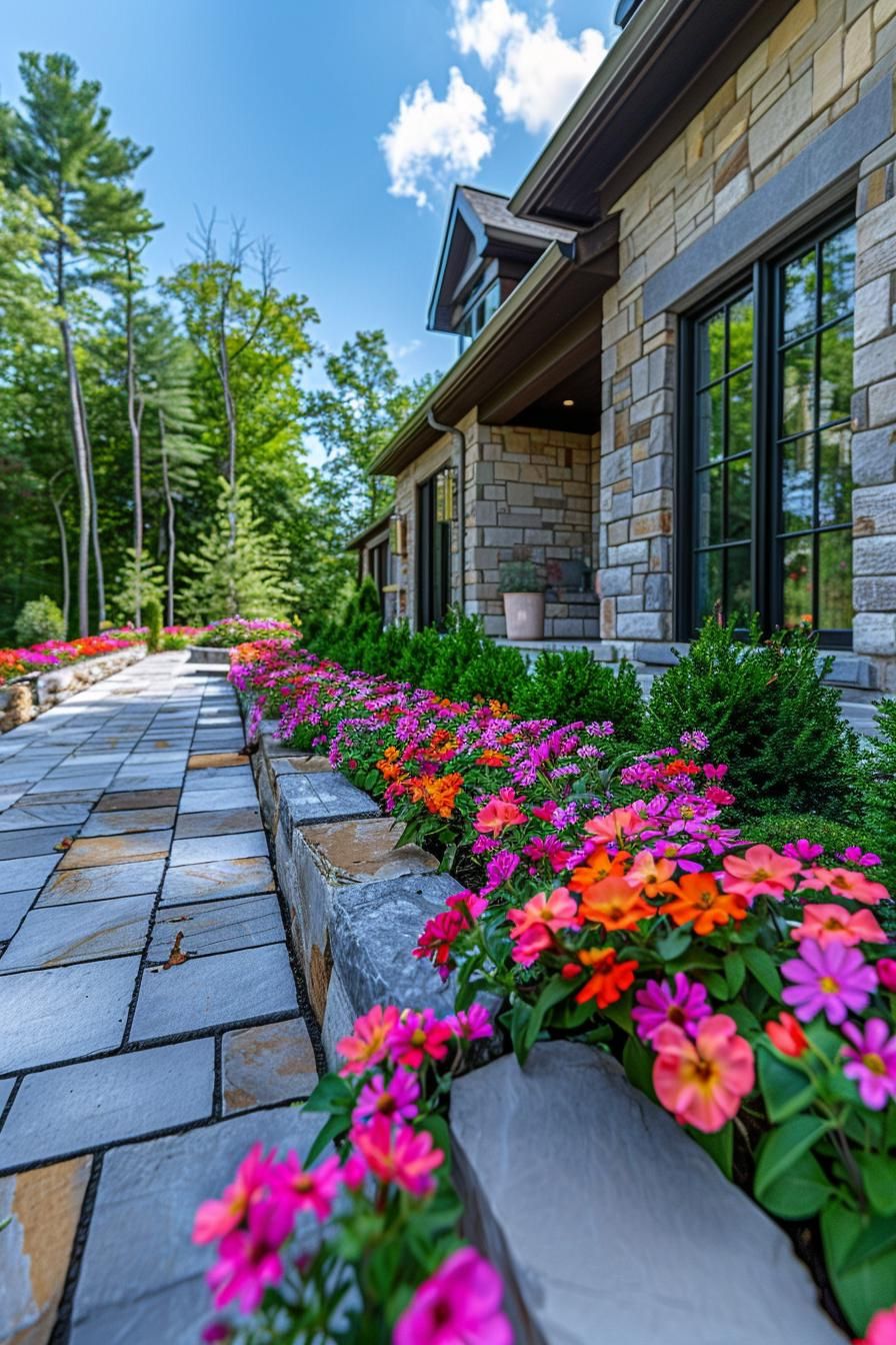 6. Flower Borders Around Paver Patios