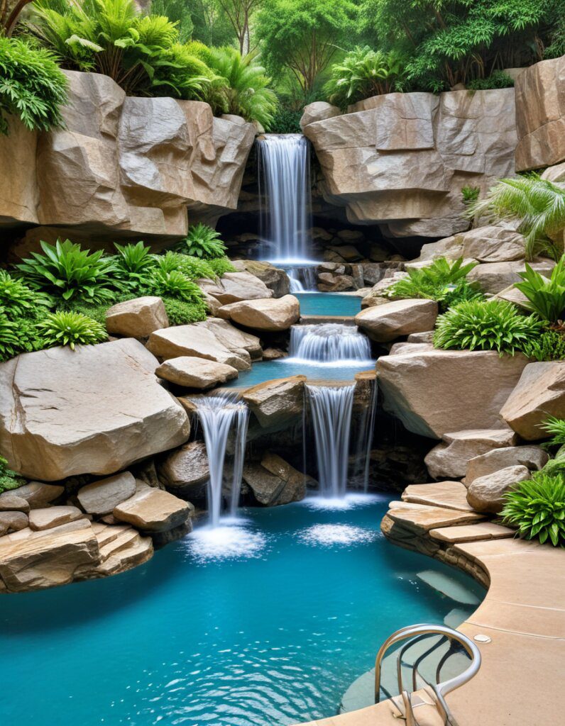 Natural Rock Walls for a Rustic Pool