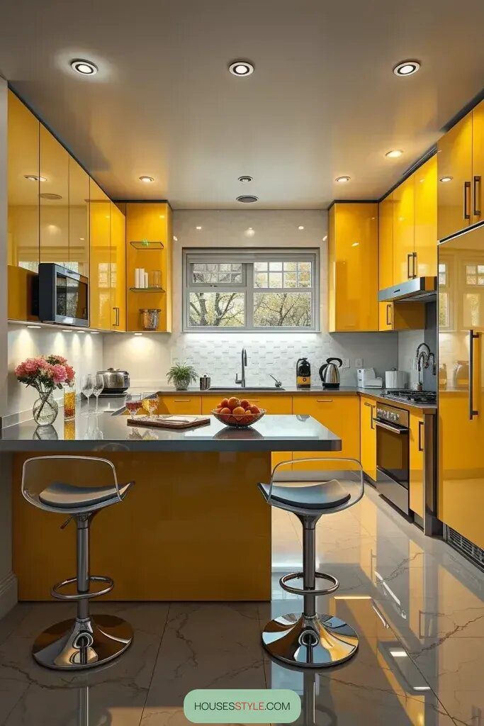 High Gloss Yellow Cabinets for a Modern Kitchen - photo 2