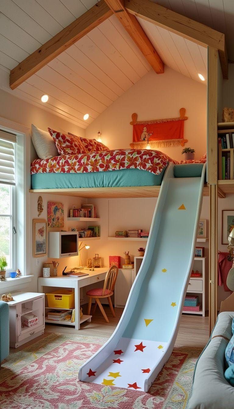 20. Bold Adventure-Themed Loft Bedrooms