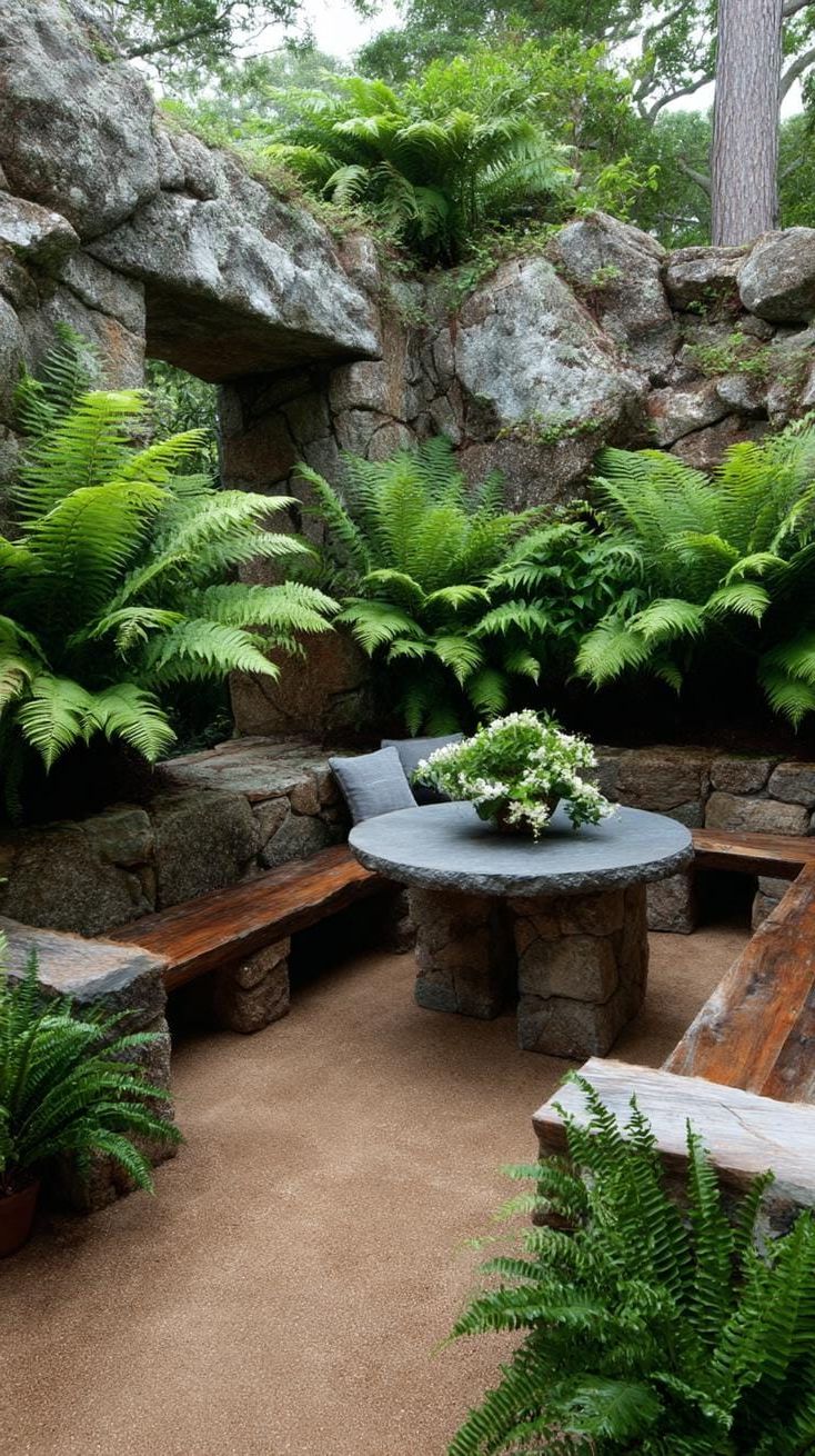 21. Wild ferns and stone benches in a quiet nature nook - photo 2