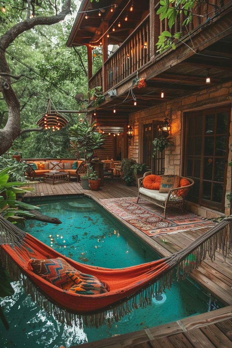 1. Boho Lounge Pool Deck Style