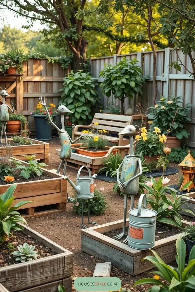 Recycled Material Figurines for Creative Garden Art