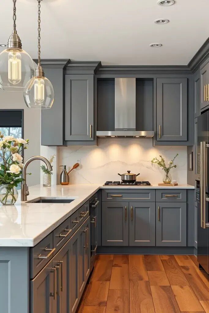 Transitional Kitchens with Modern Gray Cabinets