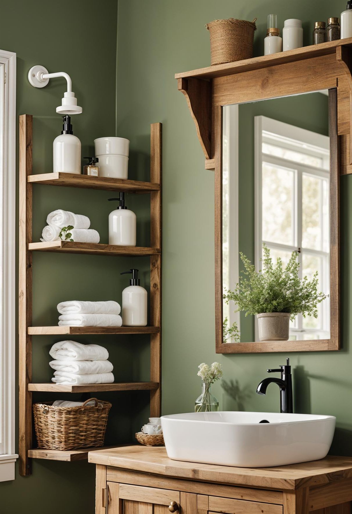 14. Farmhouse-Style Green Bathroom Design