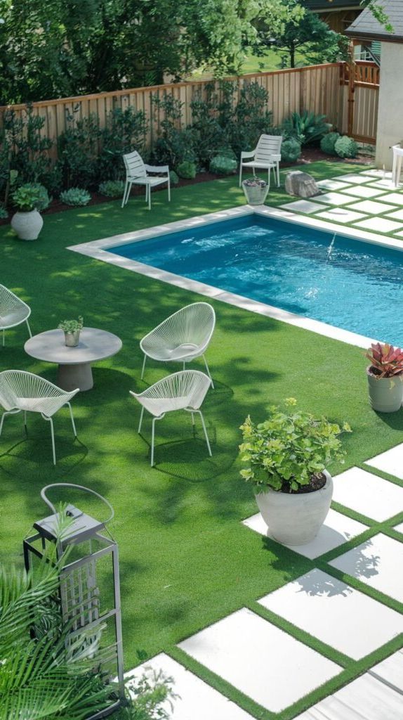12. Rectangular Pool With Crisp White Border and Faux Grass