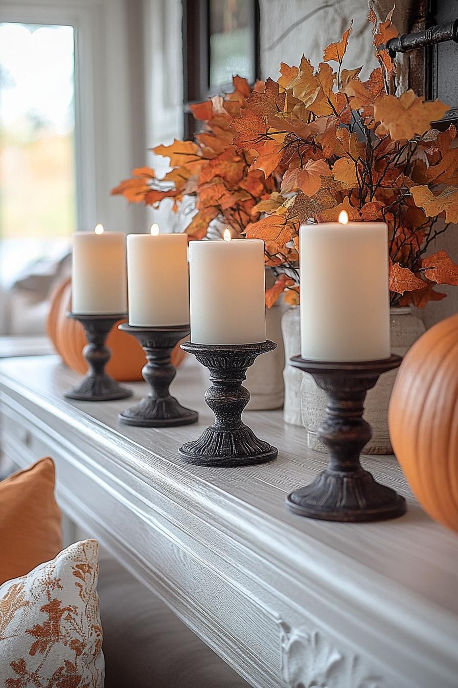 9. Elegant Fall Candle Holder Styling