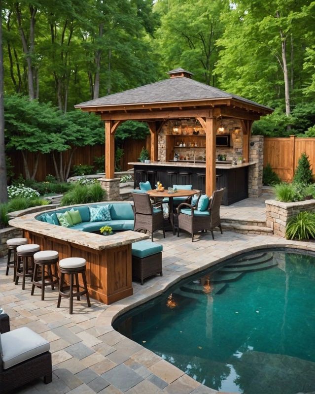 Pool House Bar with Built-In Seating