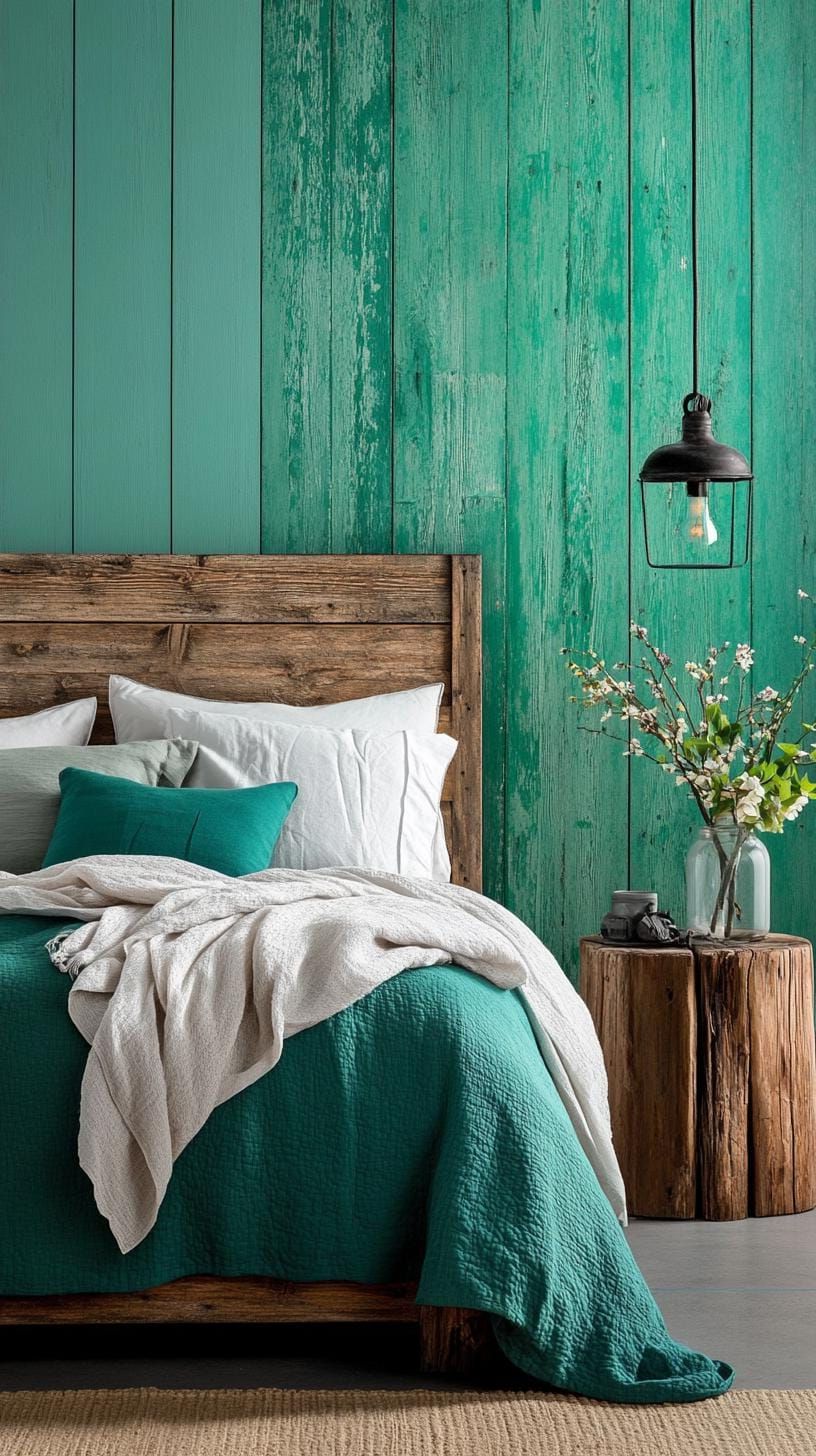 10. Rustic Industrial Green Bedroom