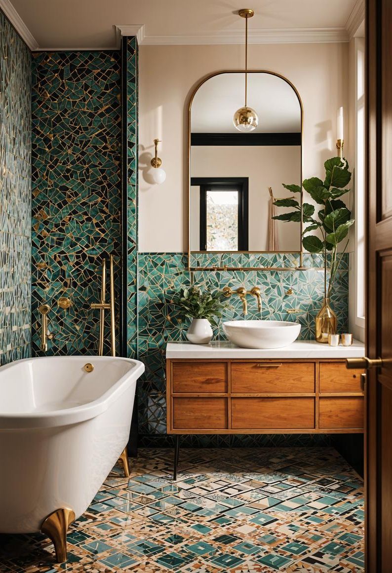 3. Geometric Tile Vintage Bathroom