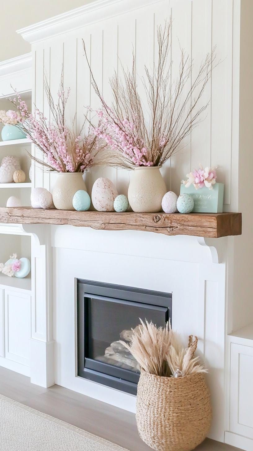 10. Farmhouse-Style Easter Mantel With Dried Florals