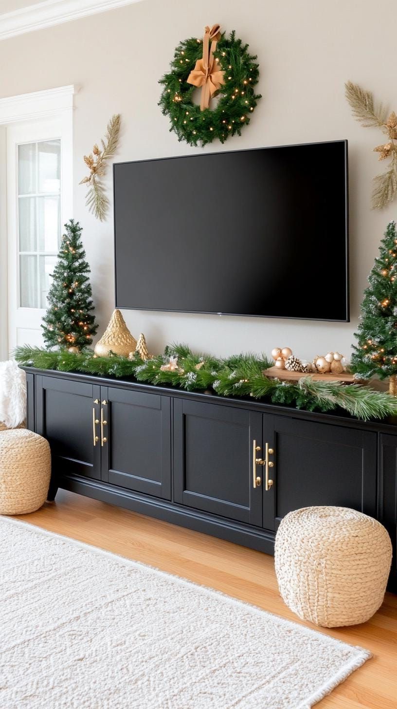20. Sleek modern TV stand in black, white, and green