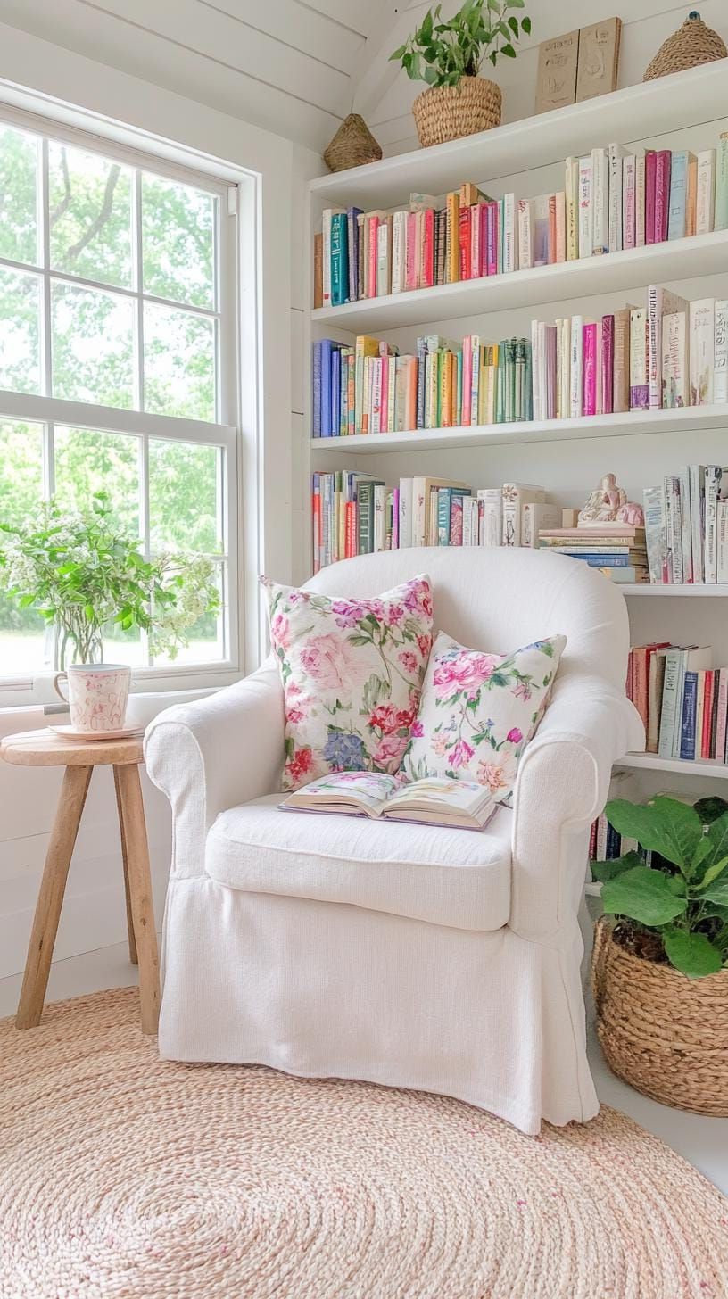 4. Whitewashed She Shed for Book Lovers - photo 3