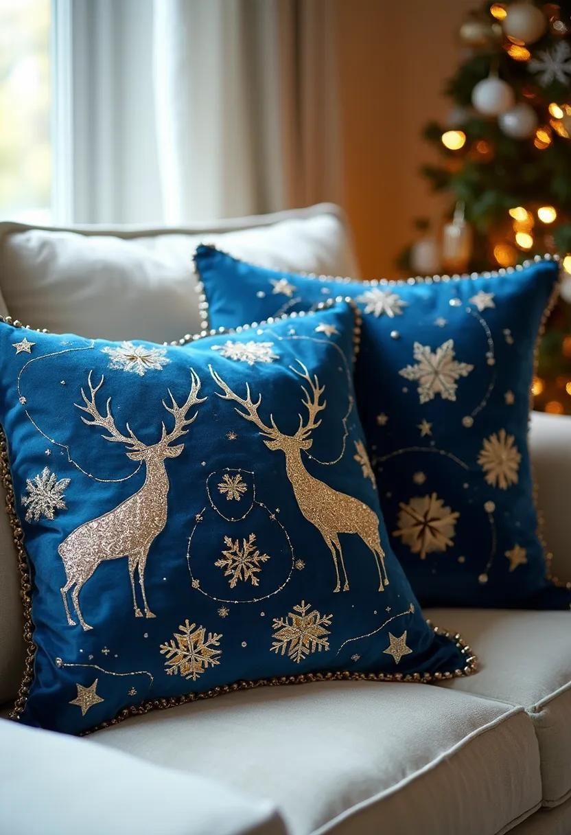 5. Festive Blue Velvet Cushions