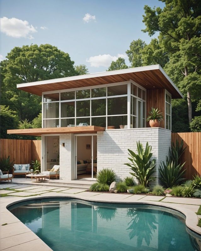 Modern Pool House Featuring Block Wall Design