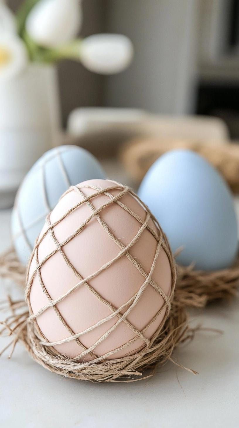 9. String-Wrapped Pastel Easter Eggs For DIY Decor - photo 2