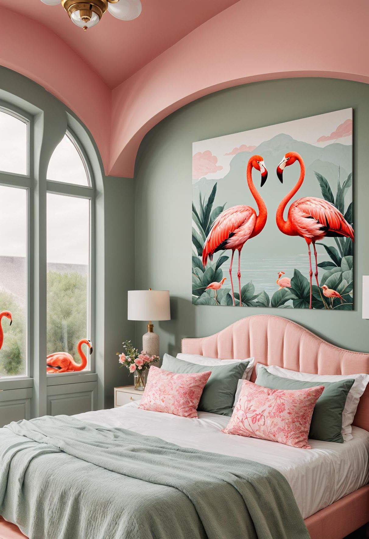 3. Flamingo Decals on Sage Walls - photo 2