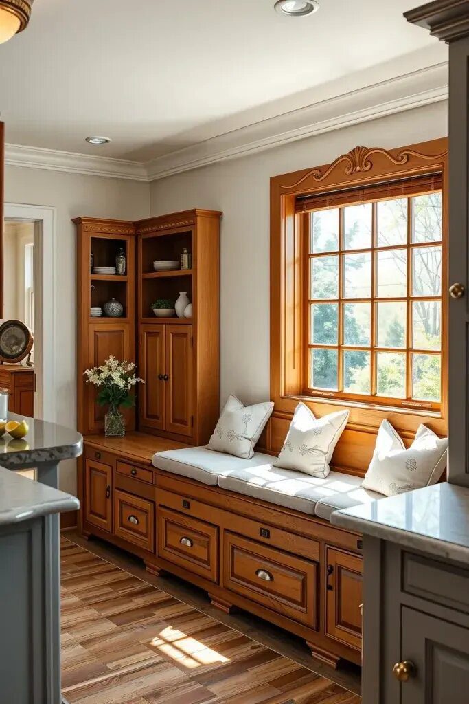 Carved-Back Benches for Built-In Seating