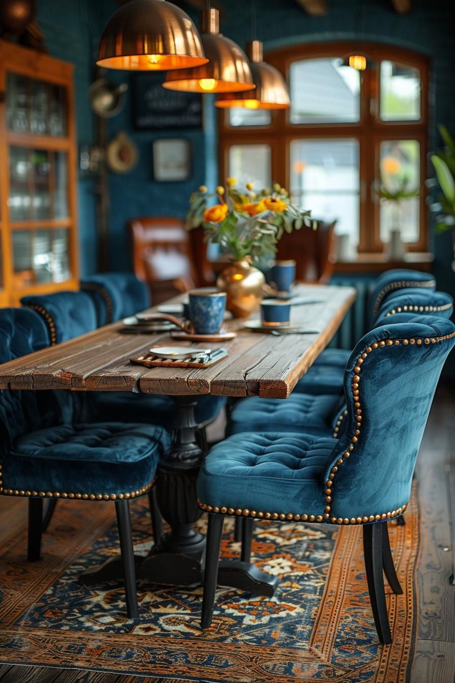 14. Brass-Trimmed Velvet Dining Chairs - photo 2