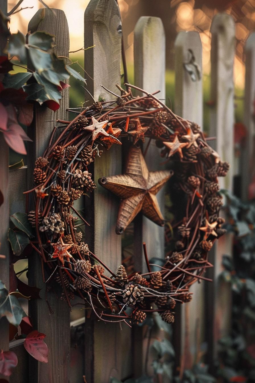 20. Star-Shaped Twig Wreath for Fences