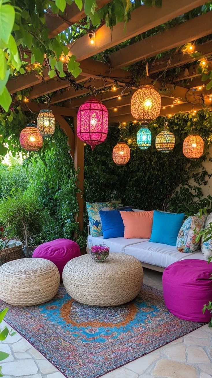 20. Pergola Patio with Layered Hanging Lanterns - photo 3