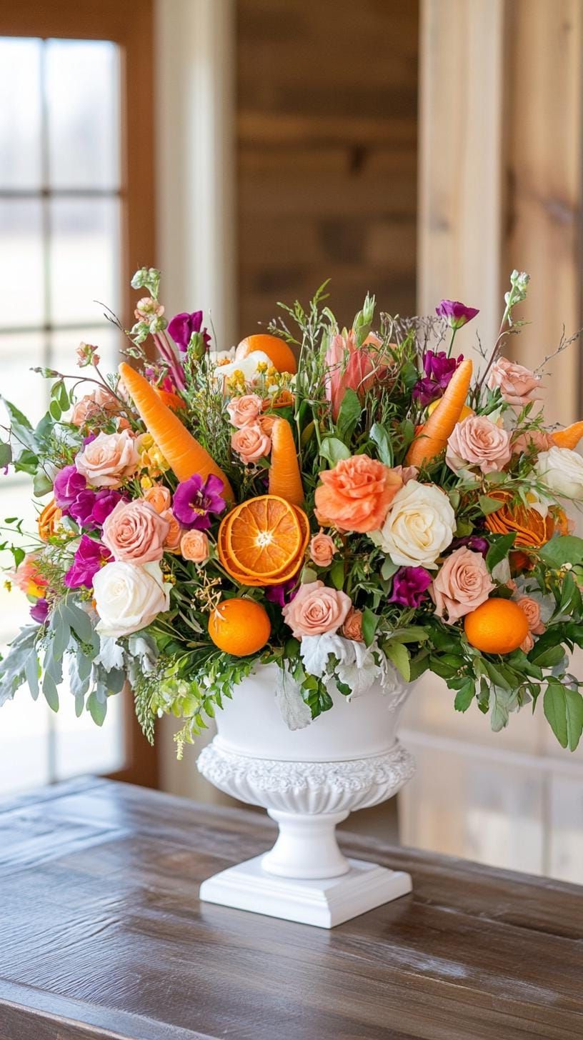6. Floral Display With Carrots And Oranges - photo 3