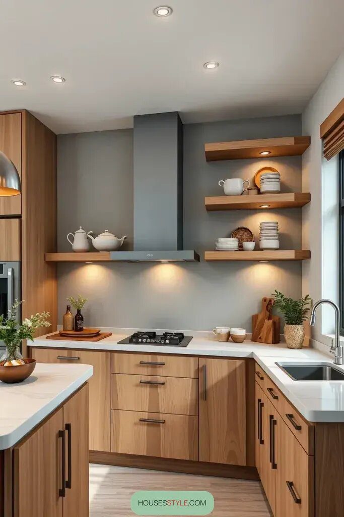 1. Open Shelving and Modern Cabinet Storage