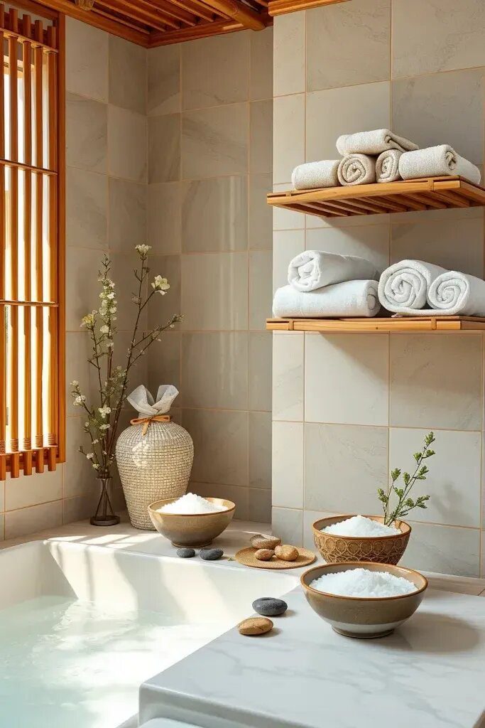 Styling Rolled Towels with Natural Decor Accents