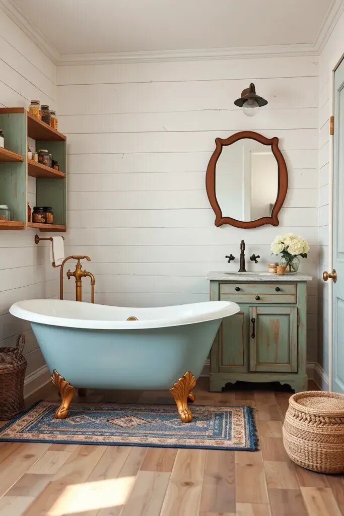 Farmhouse Bathrooms In Sage And Blue